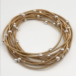 NEW PIANO WIRE 12 STACK GOLD SILVER BRACELET SET